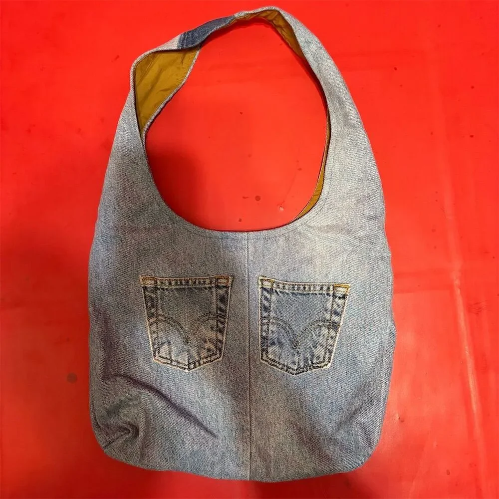 Levi's Light Blue Denim Hobo Bag with Yellow Lining